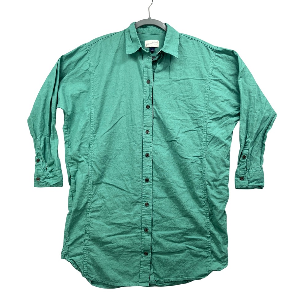 Universal Thread Shirt Womens S Green Cotton Linen Button Up Collared Casual Top